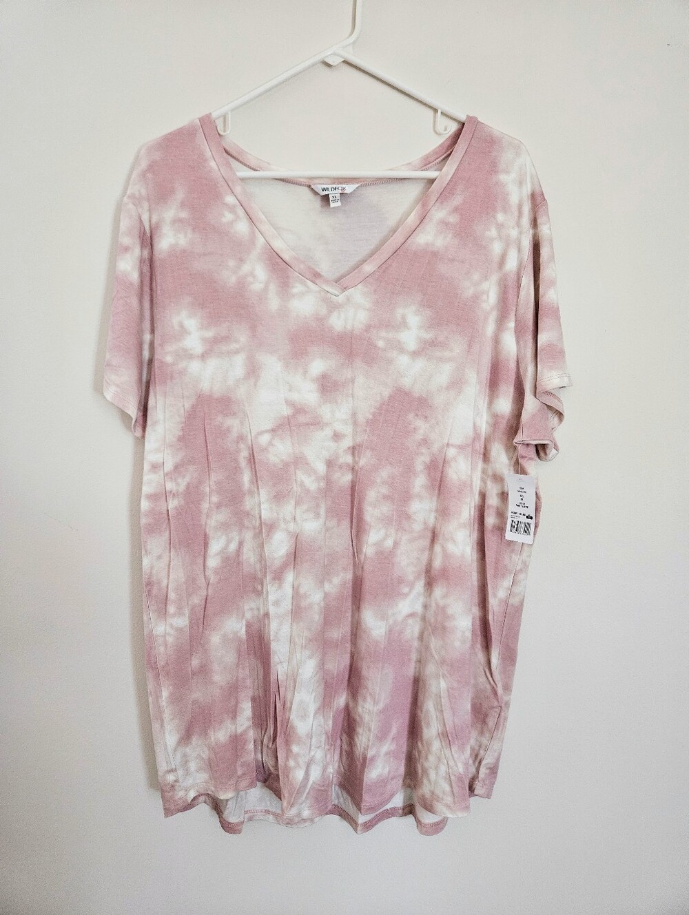 NWT Wildfox Light Pink Stretchy V-Neck Slouchy Tie Dye Tee: Women's Size XL